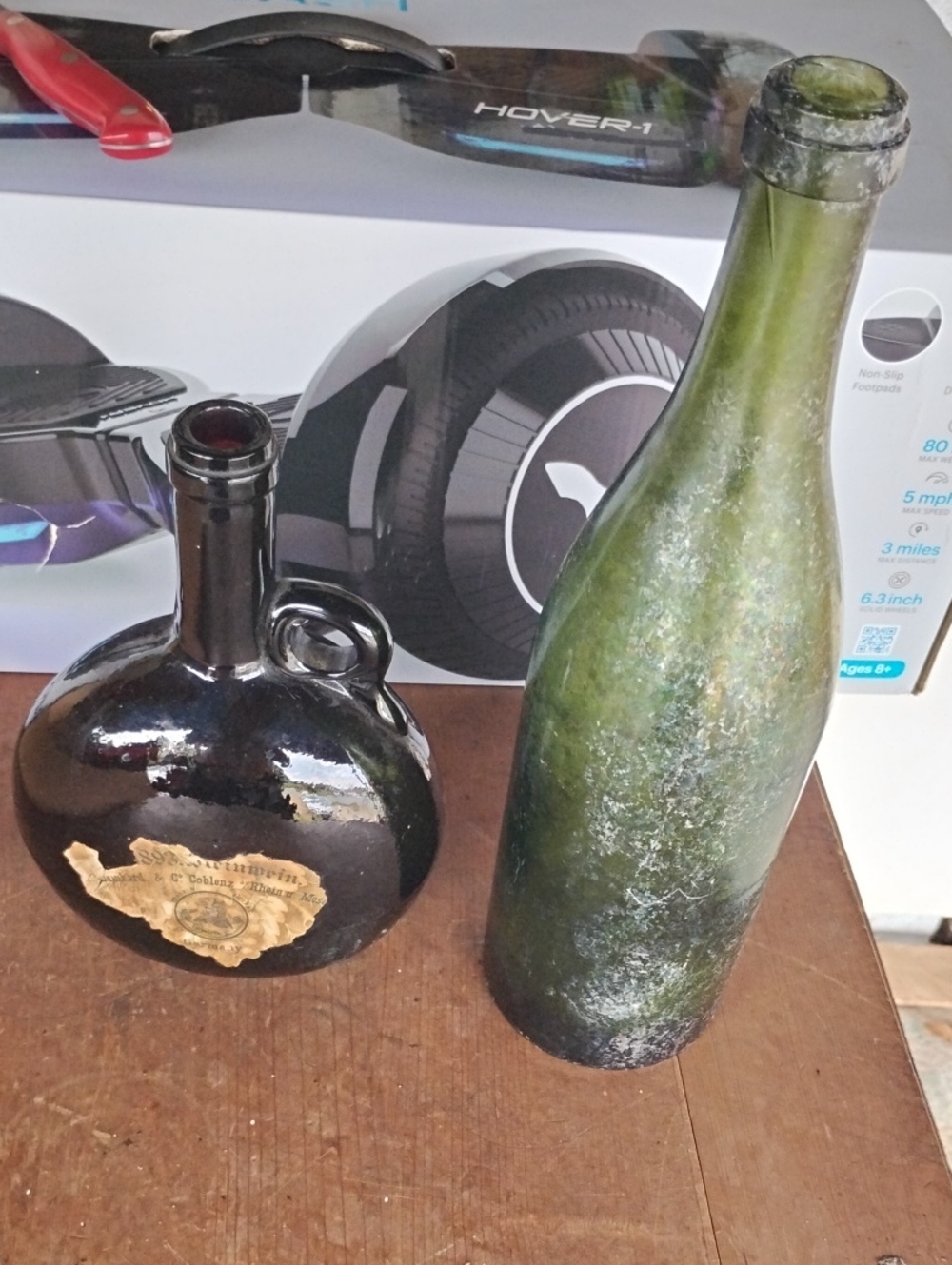 Vintage Green& Brown Glass Bottle Pair Home Accent - Unbranded